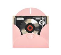 Pink MJHKXLJ Vintage Vinyl Record Prints Pearlized Greeting Card - Envelope Included - Perfect for Christmas, Birthdays, Valentines, Weddings, and More