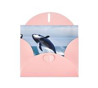 Pink MJHKXLJ Whales at sea Prints Pearlized Greeting Card - Envelope Included - Perfect for Christmas, Birthdays, Valentines, Weddings, and More