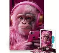 Pink Monkey with Headphones 1000 Pieces Jigsaw Puzzles for Adults Memory Boost Home Pastime Image Assembly Wall Art Decor (38x52cm)