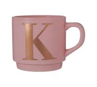 Pastel Pink K Letter Mug For Gifting Friends,Tea Mug With Comfy Handle,Lightweight Gold Accent Ceramic Cup