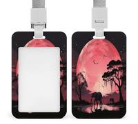 Pink Moon Elephant Badge Holders with Push-Pull Slot&Lanyard Waterproof Plastic Vertical Work ID Card Holder Portable Travel Document Protector Detachable Card Protector