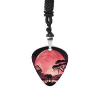 Pink Moon Elephant Guitar Pick Necklace Exquisite Titanium Steel Personalized Necklaces Cool Pendant Necklaces Fashion Guitar Pick Holder Necklace Unique Gifts for Adult