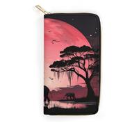 Pink Moon Elephant Leather Wallet, Bifold Stylish Wallets, Credit Card Holder for Passport Covers, Purse Passport Bag for Men Women