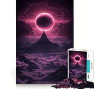 Pink Moon Over Cosmic Mountains Jigsaw Puzzle 1000 Piece for Teenagers Brain Workout Toy Serene Time Art Assembly Seasonal Gift (38x26cm)