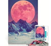 Pink Moon Over Mountains 1000 Piece Jigsaw Puzzles for Teenagers Mind Challenge Toy Quiet Hobby Precise Cut Seasonal Gift (38x26cm)