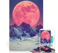 Pink Moon Over Mountains 1000 Pieces Jigsaw Puzzles for Teenagers Improve Memory Mental Relax Sharp Edge Creative Gift (50x75cm)