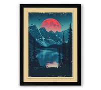 Pink Moon Over Mountains Retro Framed Wall Art Print A3 (42×29.7cm) Black, Wall Decor for Living Room, Bedroom, Office & Home, Ready to Hang, Art Gift
