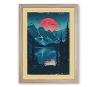 Pink Moon Over Mountains Retro Framed Wall Art Print A3 (42×29.7cm) Oak, Wall Decor for Living Room, Bedroom, Office & Home, Ready to Hang, Art Gift