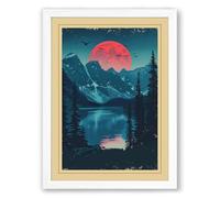 Pink Moon Over Mountains Retro Framed Wall Art Print A3 (42×29.7cm) White, Wall Decor for Living Room, Bedroom, Office & Home, Ready to Hang, Art Gift