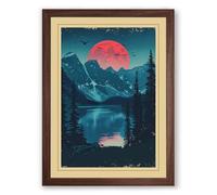 Pink Moon Over Mountains Retro Framed Wall Art Print A4 (29.7×21cm) Walnut, Wall Decor for Living Room, Bedroom, Office & Home, Ready to Hang, Art Gift