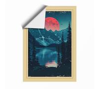 Pink Moon Over Mountains Retro Unframed Wall Art Print A4 (29.7×21cm), Wall Decor for Living Room, Bedroom, Office & Home, Art Gift