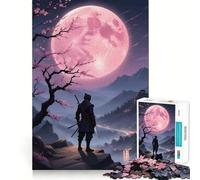 Pink Moon Samurai Warrior 1000 Piece Jigsaw Puzzles for Teenagers Jigsaw Think Game Calm Mind Quality Edge (38x26cm)