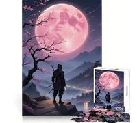 Pink Moon Samurai Warrior 1000 Piece Jigsaw Puzzles for Teenagers Jigsaw Think Game Calm Mind Quality Edge (38x26cm)
