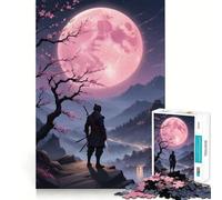 Pink Moon Samurai Warrior 1000 Piece Jigsaw Puzzles for Teenagers Jigsaw Think Game Calm Mind Quality Edge (50x75cm)