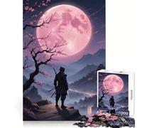 Pink Moon Samurai Warrior Puzzles for Teenagers 1000 Pieces Strengthen Recall Calm Pastime Quality Edge Festive Gift (38x52cm)