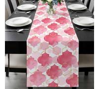 Pink Moroccan Table Runner 13x108 Inches Long Abstract Gradient Gold Pink Geometric Cotton Linen Table Runner Burlap Style for Dinner Table Party Decor Tabletop Decorations