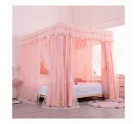 Pink Mosquito Net Canopy for Double Bed, 6.6 ft Fabric Drapes, Dustproof & Blackout 4-Season Shielding Netting, Adult Bedroom Decoration, Mesh Protection for Sleep Comfort