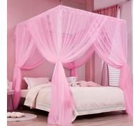 Pink Mosquito Net for King Size Bed 4 Corner Post Bed Hanging Canopy Over Bed for Anti-Insect Mosquito Net for Double Bed Outdoor or Indoor, Bedroom, Travel, Camping