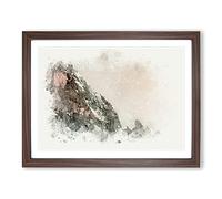 Pink Mountain In Abstract Modern Art Framed Print | A2 Walnut Framed Wall Art | Ready to Hang | Abstract Landscape Picture | Living Room Bedroom Lounge Office