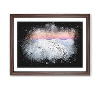 Pink Mountain Ridge In Romania Paint Splash Modern Art Framed Print | A3 Walnut Framed Wall Art | Ready to Hang | Modern Landscape Picture | Living Room Bedroom Lounge Office