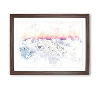Pink Mountain Ridge In Romania Watercolour Modern Framed Print | A2 Walnut Framed Wall Art | Ready to Hang | Modern Landscape Picture | Living Room Bedroom Lounge Office
