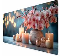 Pink Mouse Mat 48 x 24 x 0.12 inch Flowers Gaming Mouse Pad, Large Mousepad with Non-Slip Rubber Base, Office Accessories with Stitched Edge, Washable Mousepad for Laptop, Office, Room Decor -XZ41Z