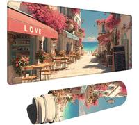 Pink Mouse Mat 900 x 400 x 4 mm Large Gaming Mouse Pad Small Town Desk Mat with Stitched Edges, Mousepad Non Slip Rubber Base, Waterproof Keyboard Desk Pad, Office Accessories for Home Decor w-1194