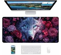 Pink Mouse Mat 900x400x3mm, Wolf Gaming Mouse Pad, Desk Mat with Waterproof Non-Slip Rubber Base, Mousepad for Stable Grip on Smooth Surfaces, Desk Accessories and Office Accessories, Gifts 3-6840