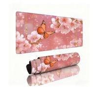 Pink Mouse Mat Cherry Blossoms Gaming Mouse Pad Desk Pad 800x400x3mm, Non-Slip Desk Mat Large, Waterproof Soft Cloth, Durable Stitched Edges, Table Protector for Office and Home, Christmas 0B-1014