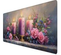 Pink Mouse Mat Flower Gaming Mouse Pad XXL 60 x 30cm Desk Mat Large with Non-Slip Base and Stitched Edge Keyboard Pad for Gaming/Home/Office Work/Accessories, Improved Precision and Speed p4022i