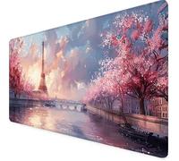 Pink Mouse Mat Large Desk Mat Eiffel Tower Mouse Pad 800 x 400 x 3mm With Non-Slip Rubber Base, Stitched Edge Mousepad, Waterproof Washable Extended Desk Pad for Office Computer, Gifts for Men h9-B20