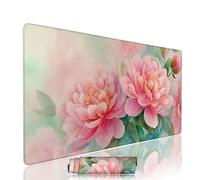 Pink Mouse Mat Large Gaming Mouse Pad Flower Computer Keyboard Pads xxl 1000x500x3mm Waterproof Smooth Cloth Surface with Rubber Base Non-Slip Desk Matt with Stitched Edges for Laptop, Office w-9418