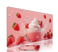 Pink Mouse Mat Large Gaming Mouse Pad Strawberry Computer Keyboard Pads xxl 700x300x3mm Waterproof Smooth Cloth Surface with Rubber Base Non-Slip Desk Matt with Stitched Edges for PC Laptop w-8404
