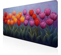 Pink Mouse Mat, Large Mousepad 1600x800x3mm Tulip Gaming Mouse Pad, Desk Pad with Stitched Edges, Extended Waterproof Keyboard Mat Non-Slip Rubber Base for Office, Home Desk Accessories for Men D1-556