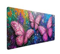 Pink Mouse Pad Butterfly Large Mouse Mat 80 x 40cm Desk Mat Large Non-Slip Rubber Base-Smooth Cloth Surface, Durable Stitched Edges Desk Pad for Gaming, Computer, Office Accessories (Pink) 56632z