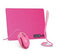 Pink Mouse Pad Kids Mouse for Laptop USB LED Light 3 in 1 Gift Combo Mice Pad Non-Slip Rubber Base Touch Dimmable Flexible USB Laptop Reading Lamp for Computer Laptop Home Office Travel by SOON GO