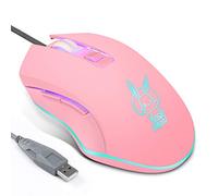 Pink Mouse Silent Click, 7 Colors Backlit Optical Game Mice Ergonomic Wired with 2400 DPI and 6 Buttons 4 Shooting for PC Computer Laptop Desktop (USB)