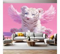 Pink Mural Wallpaper Cartoon Cute Tiger Photo Wallpaper 3D Effect 200 x 140 cm Non-Woven Wall Mural Home Bedroom Living Room Tv Background Poster Decoration