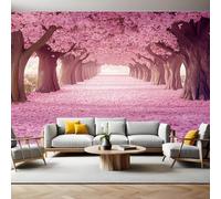 Pink Mural Wallpaper Cherry Blossom Tree Path Non-Woven Art Print 390 x 260cm Wall Murals Poster Picture Design Modern Decoration for Bedrooms Living Room Children Nursery