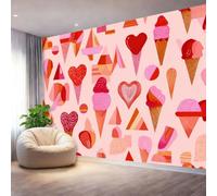 Pink Mural Wallpaper for Living Room,400 x 283 cm（WxH Large Non-Woven Photo Wall Mural for Dining Room Hallway Lounge - Cartoons Ice Cream Hearts Pattern Home Decor