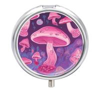 Pink Mushroom Pill Box Round Pill Case for Purse & Pocket 3 Compartment Medicine Pill Organizer Portable Travel Pillbox Medicine Vitamin Cod Liver Oil Storage Box