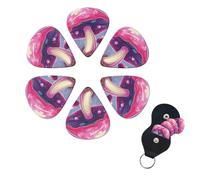 Pink mushroom Print Guitar Picks 6 Pack Guitar Plectrums with Pick Holders Bass Picks For Acoustic Guitar Bass Electric Ukulele Includes 0.46mm, 0.71mm, 0.96mm