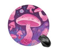 Pink Mushroom Round Mouse Pad, Non-Slip Rubber Base Waterproof Washable, Computer Mouse Mat for Office Gaming Studying, Premium-Textured Durable Portable Circle Mousepad for Desktop PC Notebook