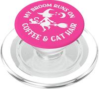 Pink My Broom Runs On Coffee and Cat Hair Cheeky Witch PopSockets PopGrip for MagSafe