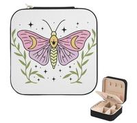 Pink Mystic Moth Jewellery Box, Pu Leather Small Travel Jewelry Box with Mirror, Travel Jewelry Organiser for Trinket Bracelet, Women Essentials, Small Gifts, Teen Presents for Girls