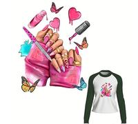 Pink Nail Art Hand Patches Iron On Transfers for T-Shirts Rub on Transfers Stickers Vinyl Ready to Press Stickers Iron on Decals for T-Shirts Clothing Hoodie DIY Crafts