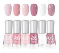 Pink Nail Polish Set - 6Pcs Nail Varnish Sets - Quick Dry & Long Lasting Nude Glitter Varnish - Water Based Natural Nail Varnish Sets for Women DIY Nail Art - No Need Cure