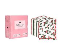 Pink Napkins 100pk & Christmas Holly Napkins 100pk Disposable Eco-Friendly Party Tableware Bundle