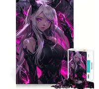 Pink Neon Anime Girl Jigsaw Puzzles 1000 Pieces for Adults Brain Skill Stress Release Exact Edge Wall Art Decor (38x26cm)