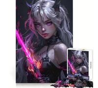 Pink Neon Demon Girl 1000 Pieces Jigsaw Puzzles for Teenagers Logic Sense Toy Simple Fun Smooth Edge Stylish Gift (50x75cm)